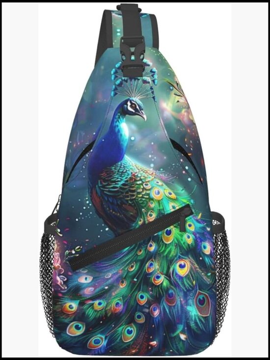 Peacock Print Sling Backpack Crossbody Bag Lightweight Waterproof Travel Daypack
